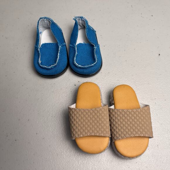 American Girl Bitty Baby Blue Loafer Generic Tan Slide Sandals Shoe Lot 18 Doll - Picture 1 of 13